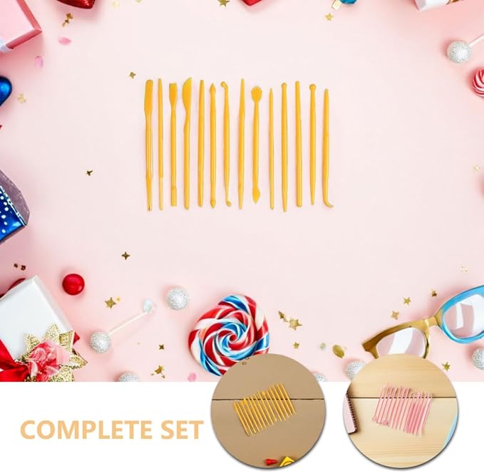 Operitacx 28pcs Clay Sculpting Tools Set for Polymer Clay and Fondant Modeling, 14 Mini Carving Pens in Yellow and Pink, Ceramic and Pottery Craft Kit for Detailed DIY Art and Jewelry Making