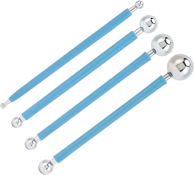 4 Pcs Stainless Steel Ball Sculpting Tool Set for Fondant Cake Decoration Clay Modeling Handcraft Baking Nail Art Creative Craft Kit with 8 Ball Heads