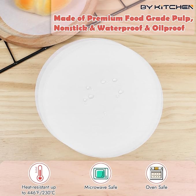 BYKITCHEN 12 Inch Parchment Paper Rounds, Set of 220, Non Stick Parchment Paper for Baking, Round Pizza Parchment Paper for Pizza Maker, Pizza Pan, Tortilla Press, Quesadilla Maker, Cake Pan and More