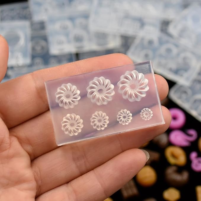 CoolDIY 3D Multipurpose Mini Silicone Mould Set: Heart, Donut, Cherry Blossoms, Multiple Designs - Perfect for Clay Crafts, Nail Art Decor (5Pcs Group3)