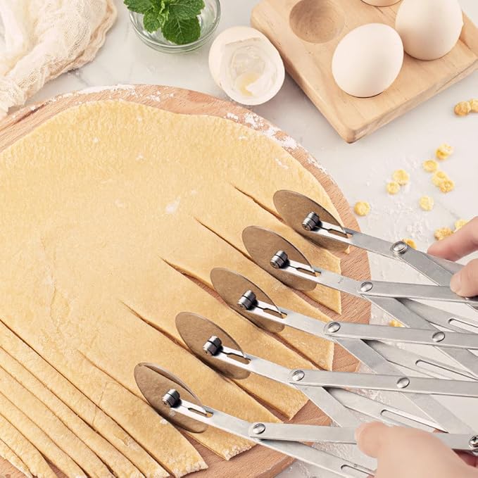 5-Wheel Pastry Knife, Spaghetti And Noodle Slicer, Stainless Steel Pizza slicer, multiple pasta roller cutter tools, baking roller adjustable pizza knife slicer, splitter