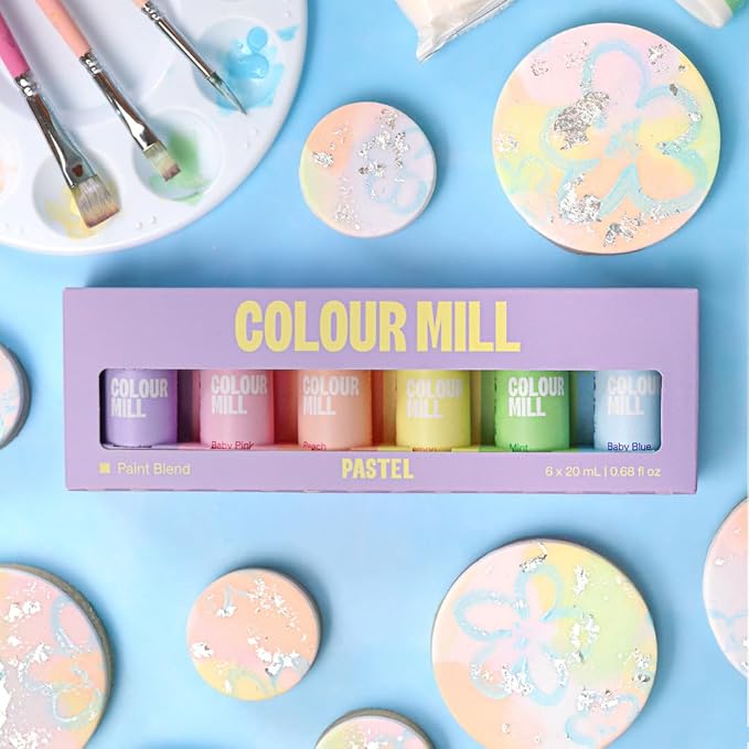 Colour Mill Edible Food Paint Blend, Pastel Pack - 6 Food Colors, Each 20mL | 6 Dessert-Coating Colors: Baby Blue, Baby Pink, Lavender, Lemon, Mint & Peach