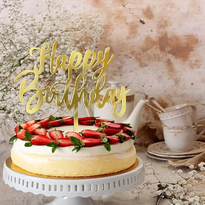 Handmade happy birthday Cake Topper, Happy Birthday Cake Bunting Decor,Birthday Party Decoration Supplies (Acrylic gold)