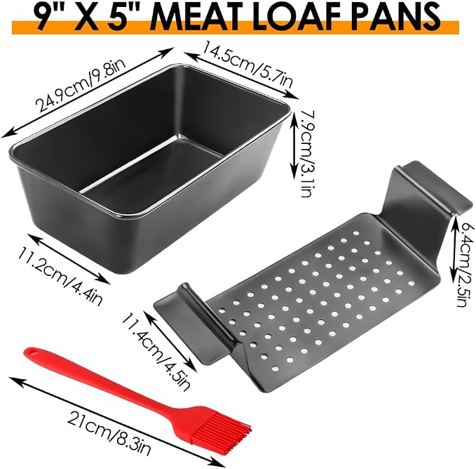 Meatloaf Pan with Drain Tray, Nonstick Baking Loaf Pan with Insert 9 x 5 Inches Loaf Pans for Baking Bread and Meat, 2-Piece Set, Black