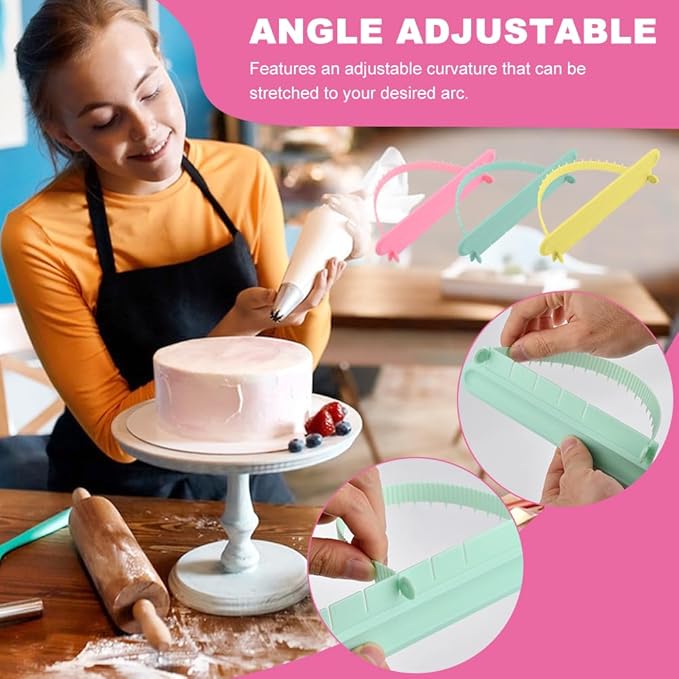 Cake Arch Guide Tool Set, 3 Pack Adjustable Arc Rulers with 3 Straight Rulers, 14 Width Settings, Flexible Plastic Guides for Buttercream Fondant and Royal Icing Layout Marks