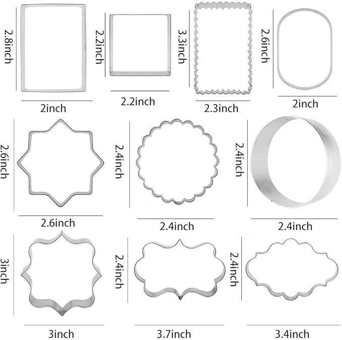 10 PCS Plaque Frame Cookie Cutters Set Fondant Tiles Biscuit Cutter Molds for Cookie Fruit Shapes