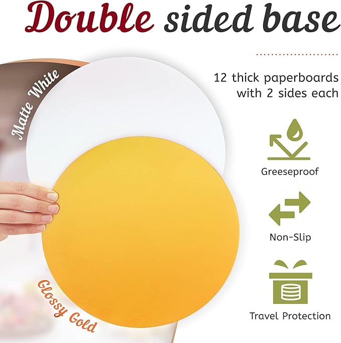 12 Cake Boxes With Cake Boards Set 10", Sturdy, Greaseproof, Front-Loading | Cheesecake Boxes 10 Inch with Thick Cake Boards, Disposable Cake Board & Box Set, Cardboard Pastry & Bakery Boxes With Window