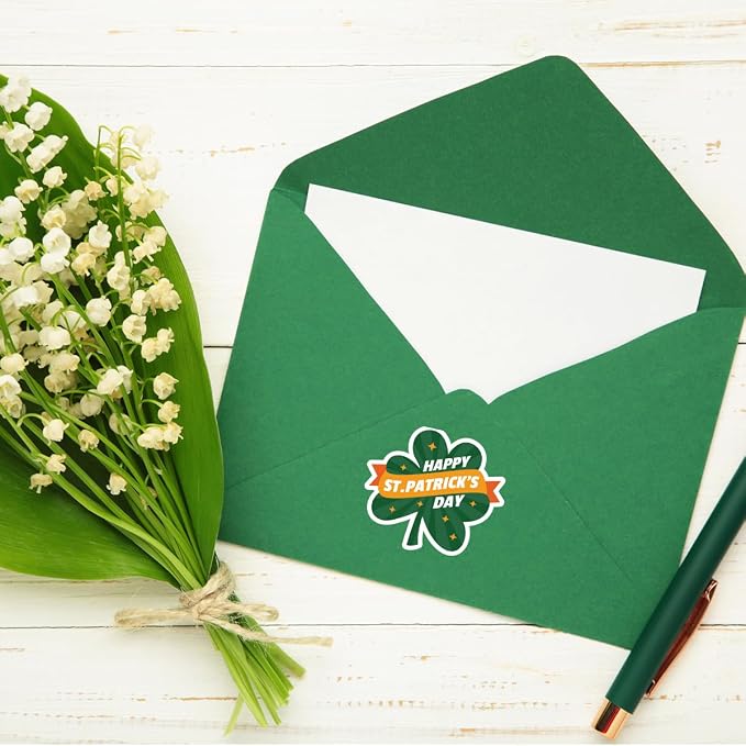 200 PCS Happy St. Patrick's Day Packaging Stickers,Clover Sticker for Small Business Envelopes Shipping Boxes Gift Packaging