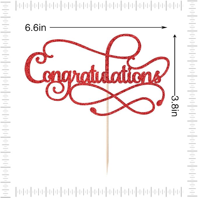 Congratulations Cake Topper,Congratulations 2026 Graduation Cake Topper,Graduation, Wedding, Retirement, Birthday, Anniversary, Celebration Party Decorations Supplies(Red)