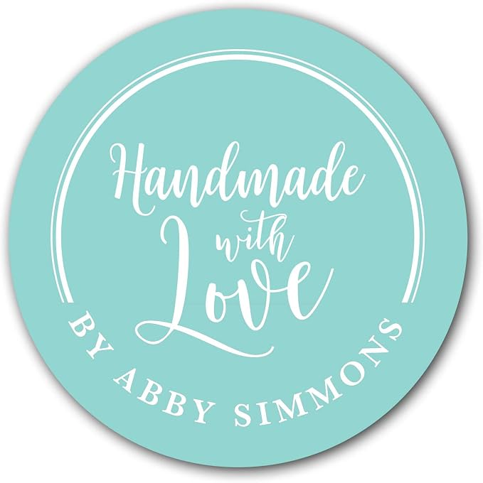 Custom Handmade with Love Stickers, Homemade Stickers, Matte Finish, Paper Material, Custom Style, Decorative Stickers, Black Color, Suitable for Plastic, Glass, Wood, Metal Surfaces