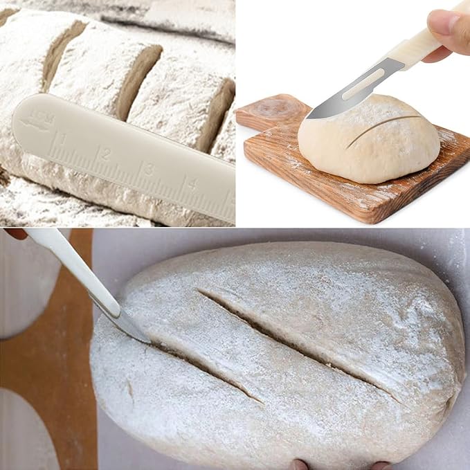 4 Pack Bread Lame Dough Scoring Tool Hand Crafted Sourdough Scorer Knife Razor Blade Cutter Slashing Tool for Bread Making European Baguette Flower Patterns Booklet Homemade Kitchen Baking