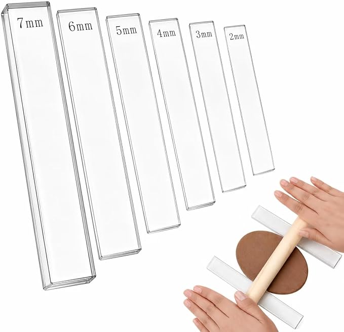 Polymer Clay Tools 12Pcs Acrylic Rolling Pin Guides Set Adjustable Depth Guides 2-7mm with Protective Film Clay Roller for Polymer Earrings, Sculpting, Modeling & DIY Jewelry Making