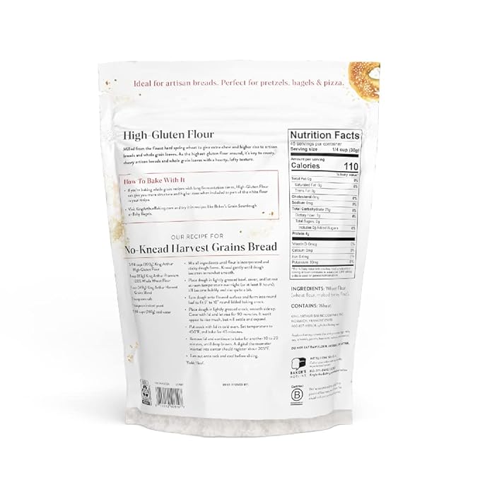 King Arthur High Gluten Flour, Contains Wheat-Flour (wheat-flour, malted barley flour) High Protein, 3 lb, White, 48 Ounces (Pack of 2)