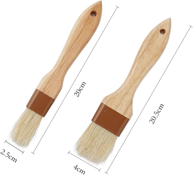 Septe 2Pcs Pastry Brushes for Baking Food Brush Basting Brush with Wooden Handle Cooking Brush for Oil and Sauce (1 Inch, 1.5 Inch)
