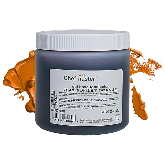 Chefmaster Sunset Orange Gel Food Coloring | Vibrant Color | Professional-Grade Dye for Icing, Frosting, Fondant | Baking & Decorating | Fade-Resistant | Easy-to-Use | Made in USA | 20 oz