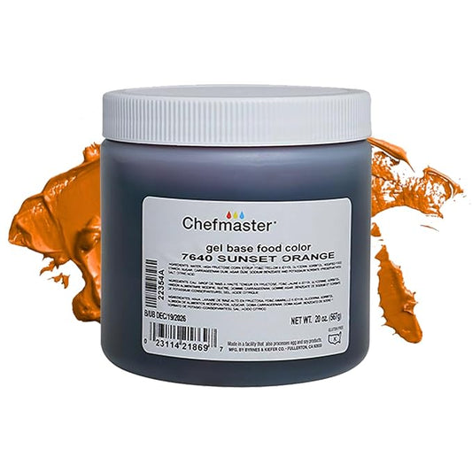 Chefmaster Sunset Orange Gel Food Coloring | Vibrant Color | Professional-Grade Dye for Icing, Frosting, Fondant | Baking & Decorating | Fade-Resistant | Easy-to-Use | Made in USA | 20 oz