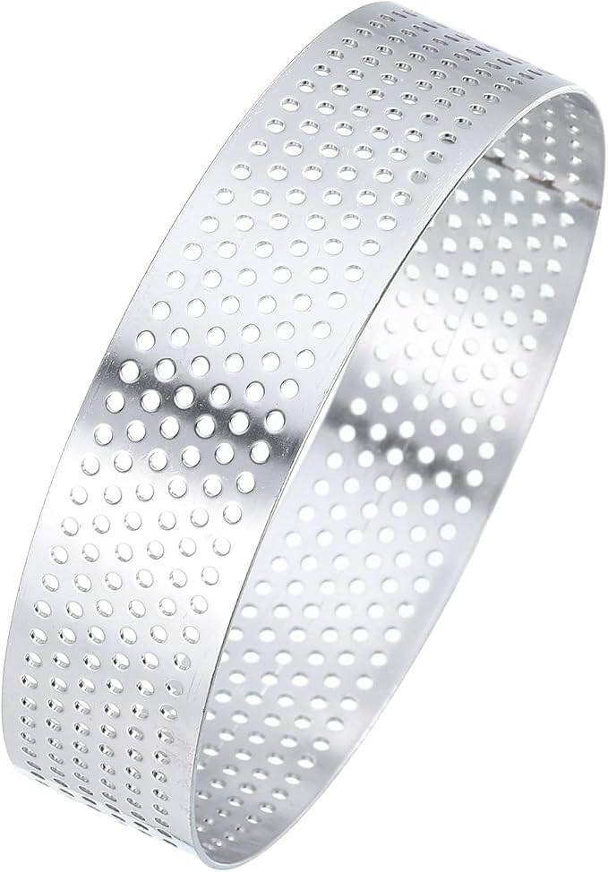 HARFINGTON Stainless Steel Tarts Rings 5.1" Perforated Metal Circle Baking Dessert Mousse Round Cake Ring Non Stick for Home Kitchen Food Cheese Making Tool