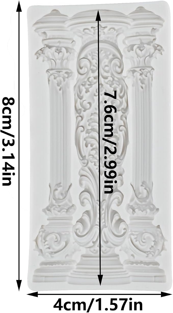 European Vintage Roman Column Silicone Mold Baroque Relief Pattern Pillar Fondant Molds for Cake Decorating Cupcake Topper Candy Polymer Clay Chocolate Gum Paste