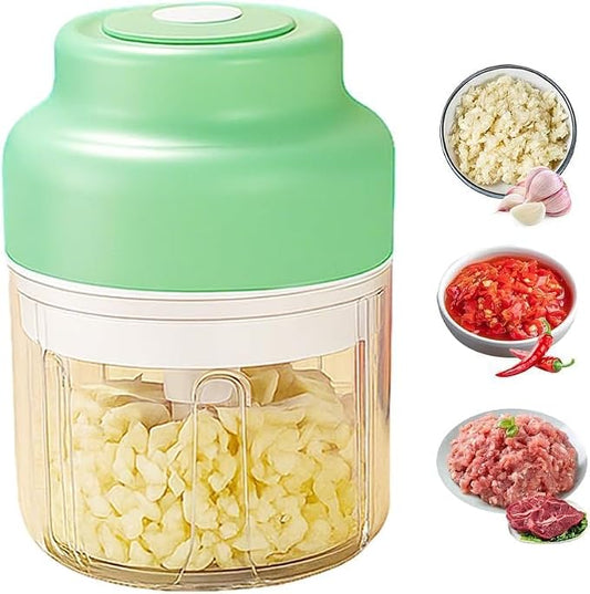2026 Upgrade Electric Garlic Chopper, Electric Mini Food Processor Portable Veggie Cutter Chopper, USB Rechargeable Wireless Food Chopper for Mashing Garlic, Chili, Onion, Fruit, Ginger (Green 320ml)