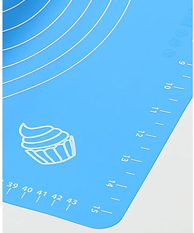 Silicone Baking Mat, 19.7 Inch x 15.7 Inch Blue Pastry Mat with Size Scale, Anti Stick and Anti Slip Mat for Kneading Dough in Ketchen, Picnic and Party (Blue, 50x40)