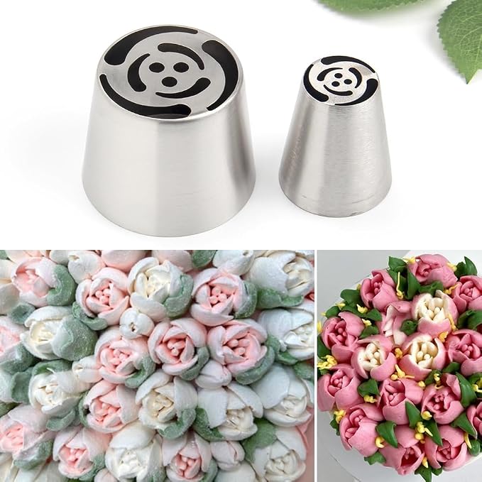 14 PCS Russian Piping Tips Set,Stainless Steel Icing Nozzles for Cake Decorating, Cream Flower Bouquet DIY Cookies, Desserts Baking Tools 1 XXL, 1 XL, 1 Medium Leaf, 10 Piping Bags, 1 Brush