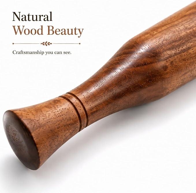 Wooden Rolling Pin With Ergonomic Handles for Baking & Pastry Kitchen Tool 14 inch, Natural Wood Dough Roller for Pizza, Pie, Cookies & Roti (Brown)