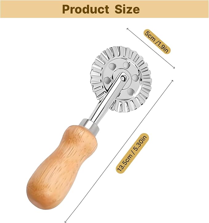 Pastry and Pasta Wheel 1.9 inch – Dough Crimper Ravioli Dumpling Pierogi Cutter – Multi-Purpose Tool for Pizza Baking Cooking and Homemade Meals