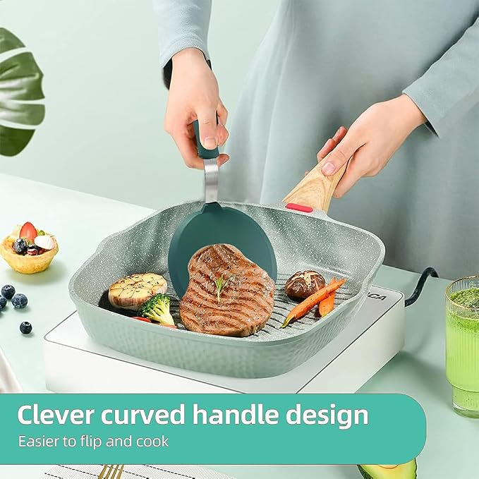 2Pcs Silicone Spatula Turner,Wide Pancake Spatulas utensils set for cooking,Heat Resistant Non-Stick Kitchen Use s for Flipping Pancakes, Omelettes, Fish,Dishwasher Safe.(Green)