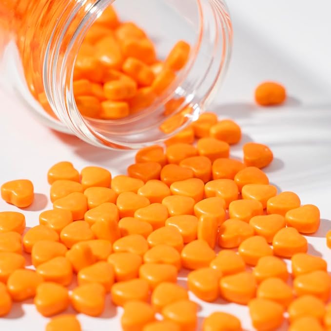 NIPEOR Orange Heart Sprinkles for Cake Cupcake Decorations,Edible Pearl Sprinkles 4.6oz/130g Edible Sprinkle Topping Sprinkles, Heart Sprinkles for Cake Decorating,Cupcake Sprinkles,Orange Sugar Candy Sprinkles (Orange Small Heart)