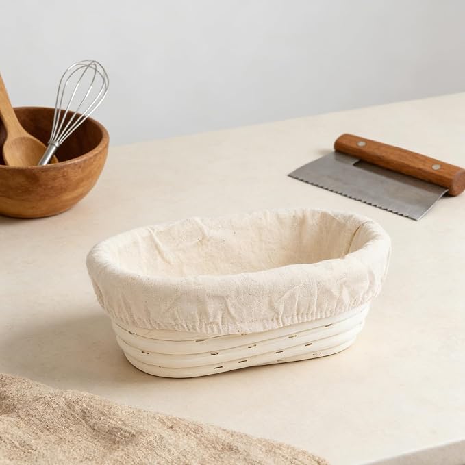6 Set 6 Inch Oval Banneton Bread Proofing Baskets with Cloth Liners | Practical Dough Rising Bowls Baking Supplies, Perfect for Homemade Sourdough Bread Making for Home Bakers