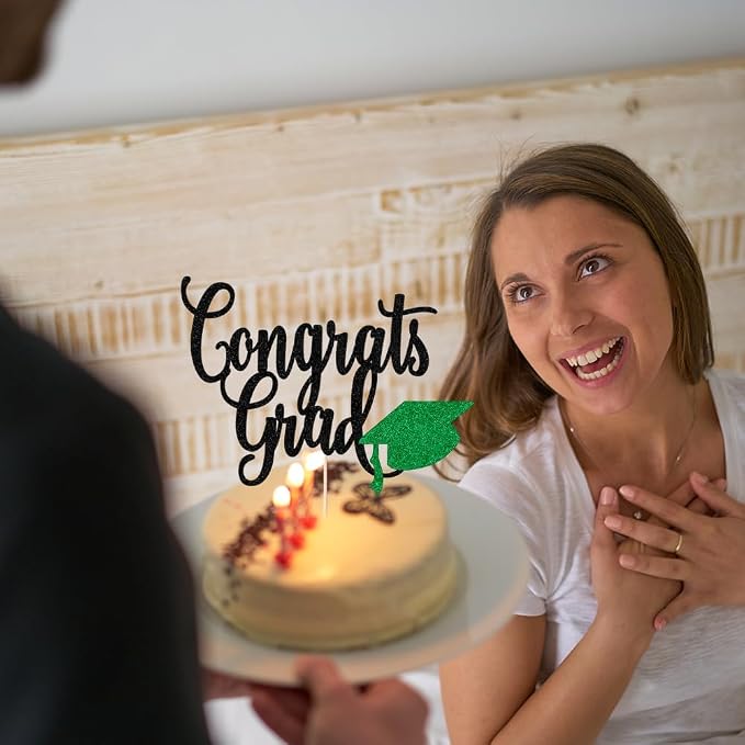 Congrats Grad Cake Topper,2026 Graduation Cake Topper, Congrats Grad Decorations,2026 High School/College/Senior Graduation Party Decorations Supplies. (Congrats Grad Black green)
