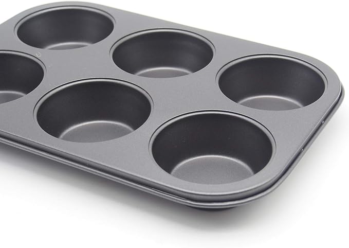 Muffin Pan 6 Cup Cupcake Baking Pan No Stick Carbon Steel Easy Clean