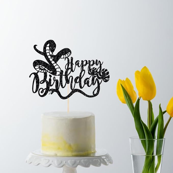 Glitter Snake Happy Birthday Cake Topper- snake theme happy birthday cake decoration，Baby Party 、Boy and Girl Happy Birthday Party supplies decoratio