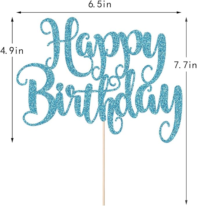 Happy Birthday Cake Topper- Glitter Happy Birthday Cake Decor, Handmade Anniversary/Birthday Party Supplies (Light blue)