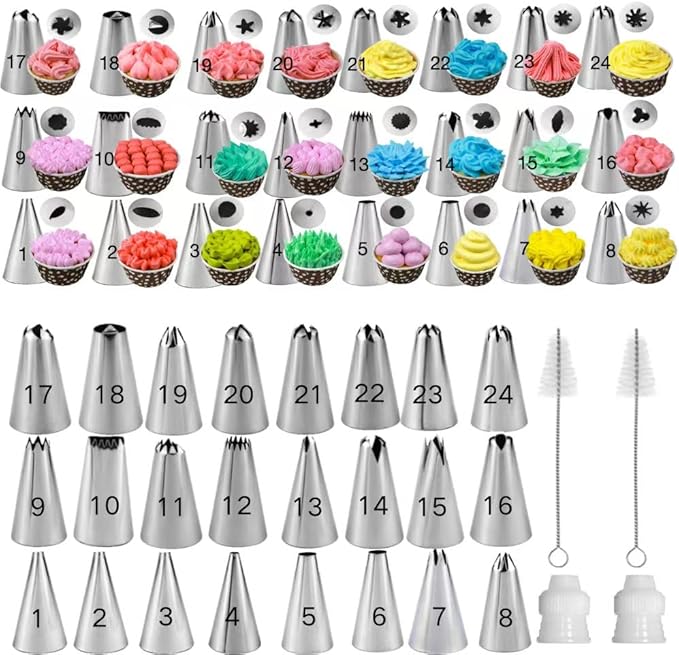 28Pcs Piping Tips Kit with Standard Icing Couplers, and Cleaning Brushes | 28Pcs PipingTips Set，Stainless Steel Frosting Kit with Standard Icing Couplers, and Cleaning Brushes Cake For Cookies Cupcake