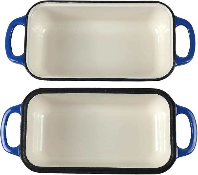 9 x 5 Inch Bread Pan Enameled Cast Iron Loaf Pan with Lid for Baking, 2 in 1 Non-stick Sourdough Bread Loaf Pan for Homemade Bread, Oven & Stovetop Safe for Gas, Electric & Induction, Blue