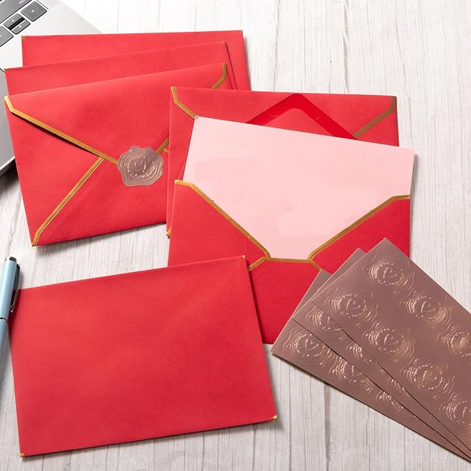 300 Pieces Embossed Gold Foil Stickers, Rose Gold Heart-Love | For Envelopes, Wedding Invitations, Christmas Greeting Cards