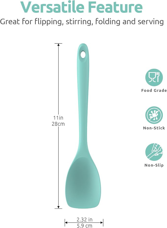 U-Taste 600ºF High Heat 11.38in Silicone Large Spatula and 600ºF Heat Resistat Spatula Spoon Flexible Silicone Cooking Scoop Spoonula (Aqua Sky)