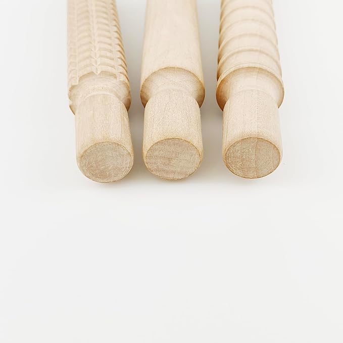 3 Pack 8 Inch Wooden Textured Rolling Pins | Embossed Dough Roller For Kitchen Decor & Adult DIY Crafts
