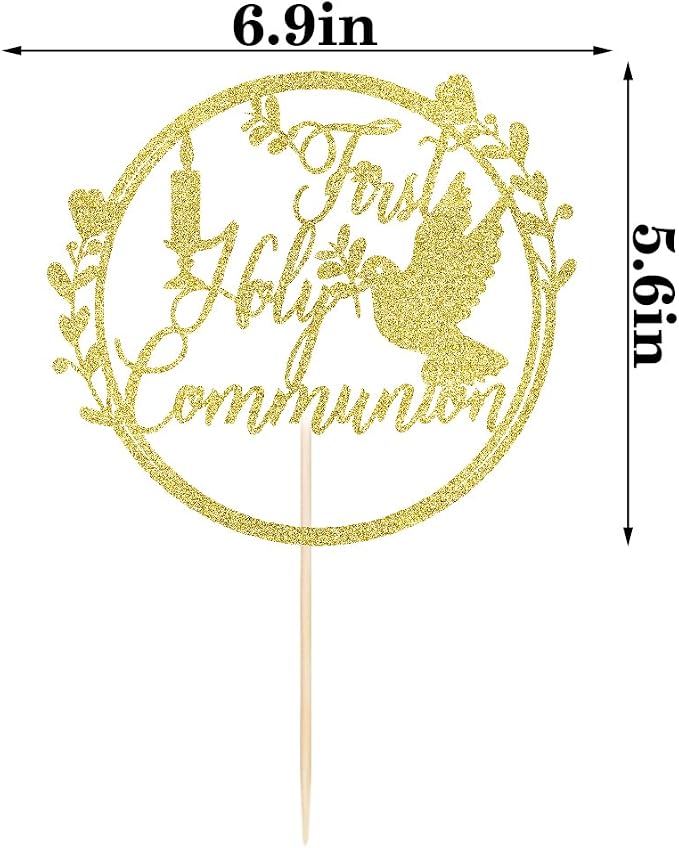 Gold Glitter First Holy Communion Cake Topper-Suitable for Ramadan, Religious Baptism, Baby Shower 1st Birthday Party Decorations, Children's Birthday, God Bless, Communion Party Decorations