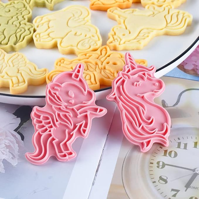 6 Pieces Cute Uncorn Cookie Cutters Set Plastic Unicorn Shape Cookie Stamps Cookie Mould Press Unicorn Cookie Mould Set Baking Kitchen Tools (Unicorn 0209)