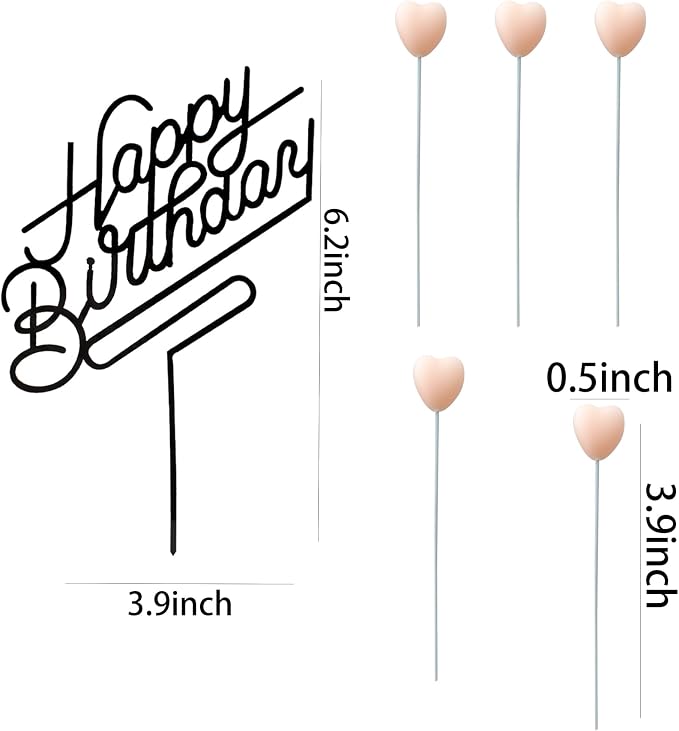 Happy Birthday Acrylic Cake Topper Birthday Party Decorations Cupcake Toppers Decorations Supplies (Black Pink 5)