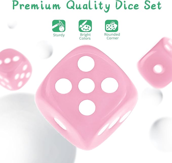 36 of Pack 12MM 6 Sided MINI Dice Set,Solid Pink Game Dice Set, 6 Sided Standard Colored Dices for Tenzi, Bunco or Teaching Math,with Portable Plastic Box(Pink)