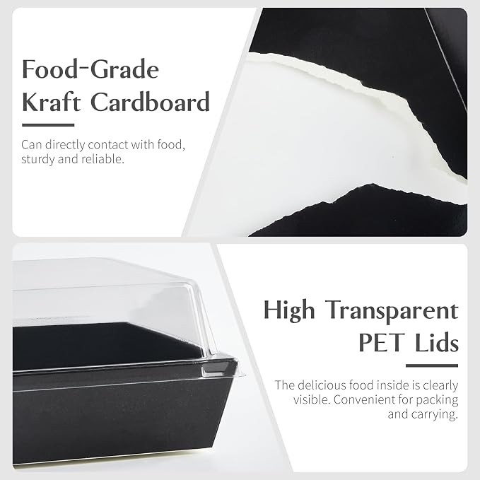 ZORRITA Paper Charcuterie Boxes with Clear Lids, 50 Pack, 5 Inch, Black | Square To Go Dessert Containers, Small Bakery Boxes, For Cake, Cookies, Sandwich, Strawberries