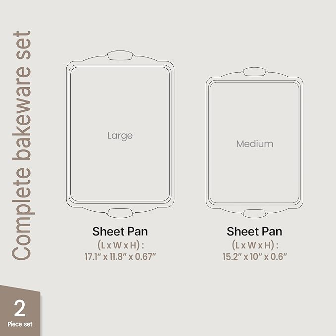 Nonstick Cookie Sheet Pan Carbon Steel Oven Tray Sheet Pan with Red Silicone Handles -Medium Bakeware Pan Tray with Gray Coating Inside & Outside
