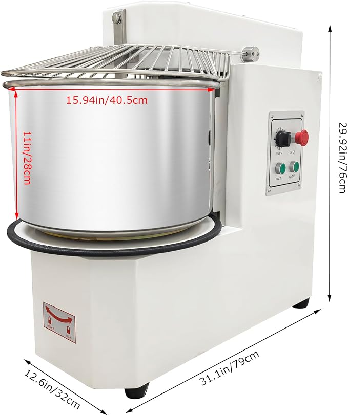 30QT Commercial Dough Mixing Machine Spiral Stand Mixer, Electric Flour Kneading Machine Bread Making with Detachable Stainless Steel Bucket, Dual Action, for Bakeries, Pizza Shops