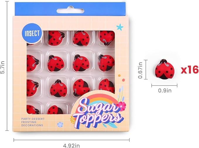 Edible Ladybug Cake Topper - 16pcs Icing Decorations for Cake, Cupcake, Cookies, Ice Cream, and Macaron
