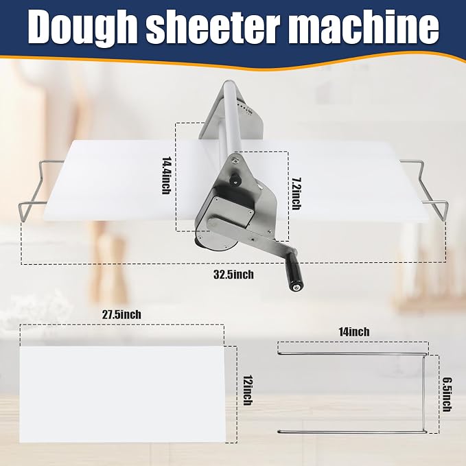 Manual Folding Dough Sheeter Countertop - 0-17.5mm Adjustable Thickness, Stainless Steel Dough Roller with 2 Sheeter Boards