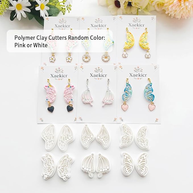 Xaekicr 12 Pairs Butterfly Wing Polymer Clay Cutters - Detailed Texture Jewelry Making Tools for Earrings & DIY Crafts, Soft Clay Shaping Molds