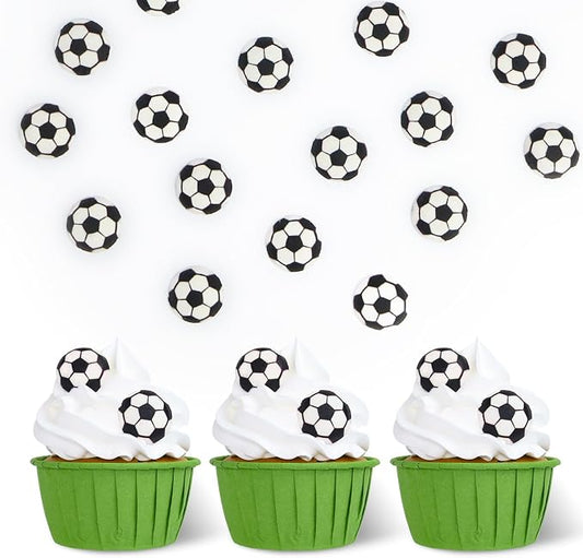 36 pcs Edible Soccer Sprinkles for Cake Decorations, Royal Icing Soccer Balls for Cupcake Toppers, Edible Football Suagr for Cookies Chocolate Macarons Baking World Cup Decoration